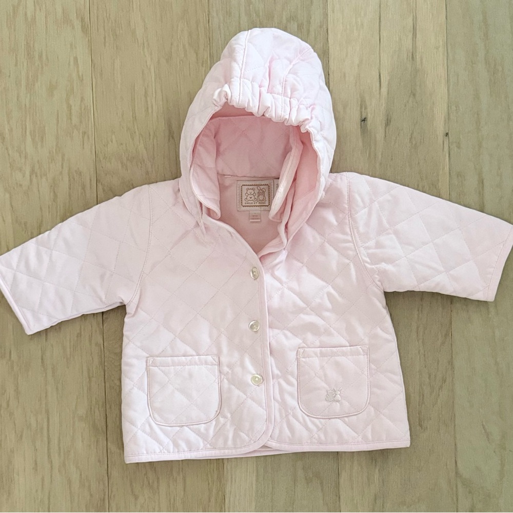 Baby Pink Quilted Hooded Jacket • 1 Month • Emile Et Rose
